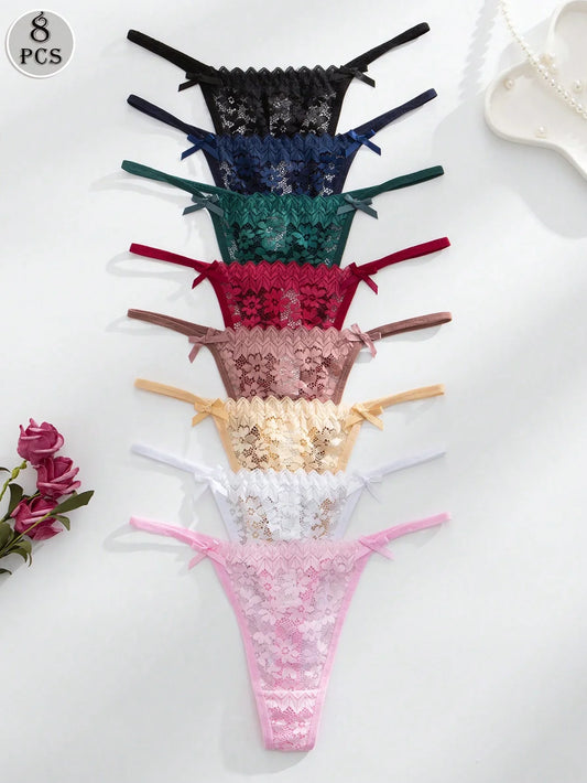 Set de 8 piezas de lencería sensual y romántica con encaje para damas, incluyendo tanga (G-string)