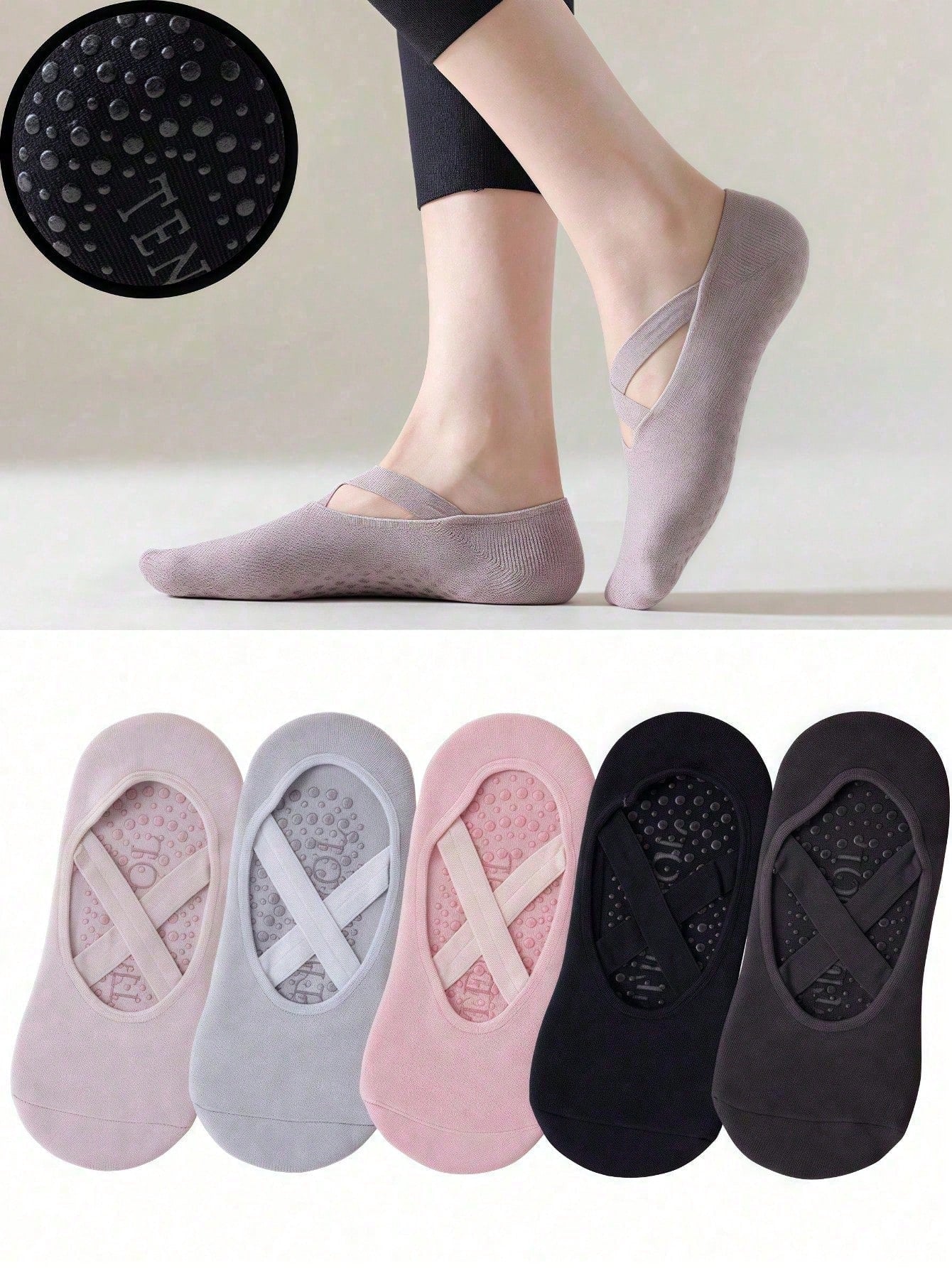 5 pares de calcetines de yoga para mujer, calcetines deportivos de baile con silicona antideslizante, calcetines de fitness para pilates.