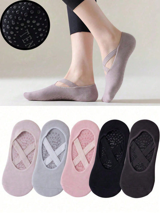 5 pares de calcetines de yoga para mujer, calcetines deportivos de baile con silicona antideslizante, calcetines de fitness para pilates.