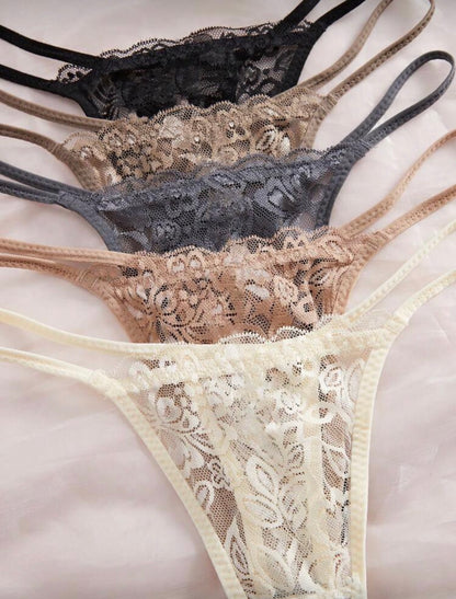 Set de 5 piezas de bragas de encaje sexy para mujer, pantis cómodos
