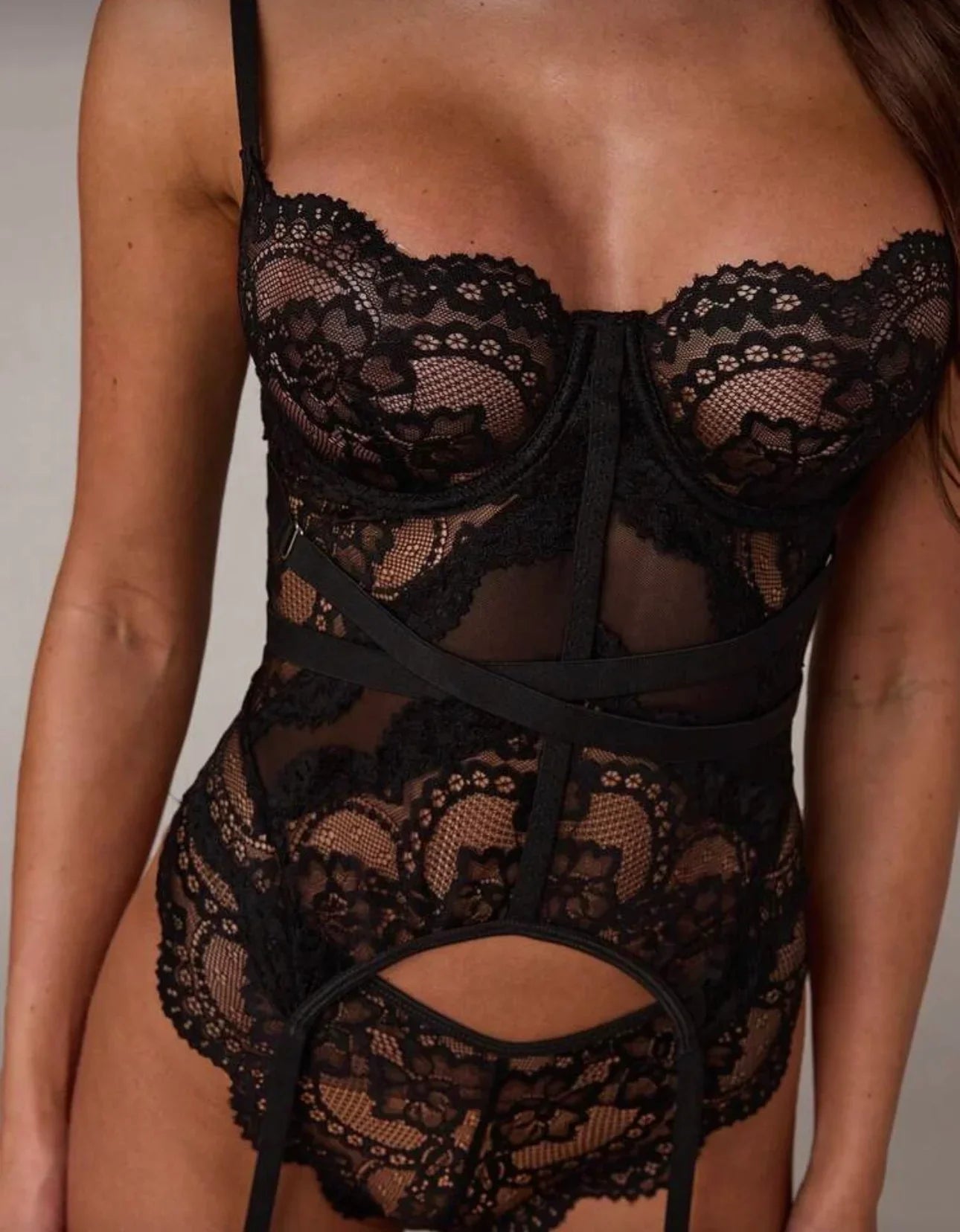 Conjunto de lencería sexy de 4 piezas con sujetador y bragas, con cinta decorativa para salir
