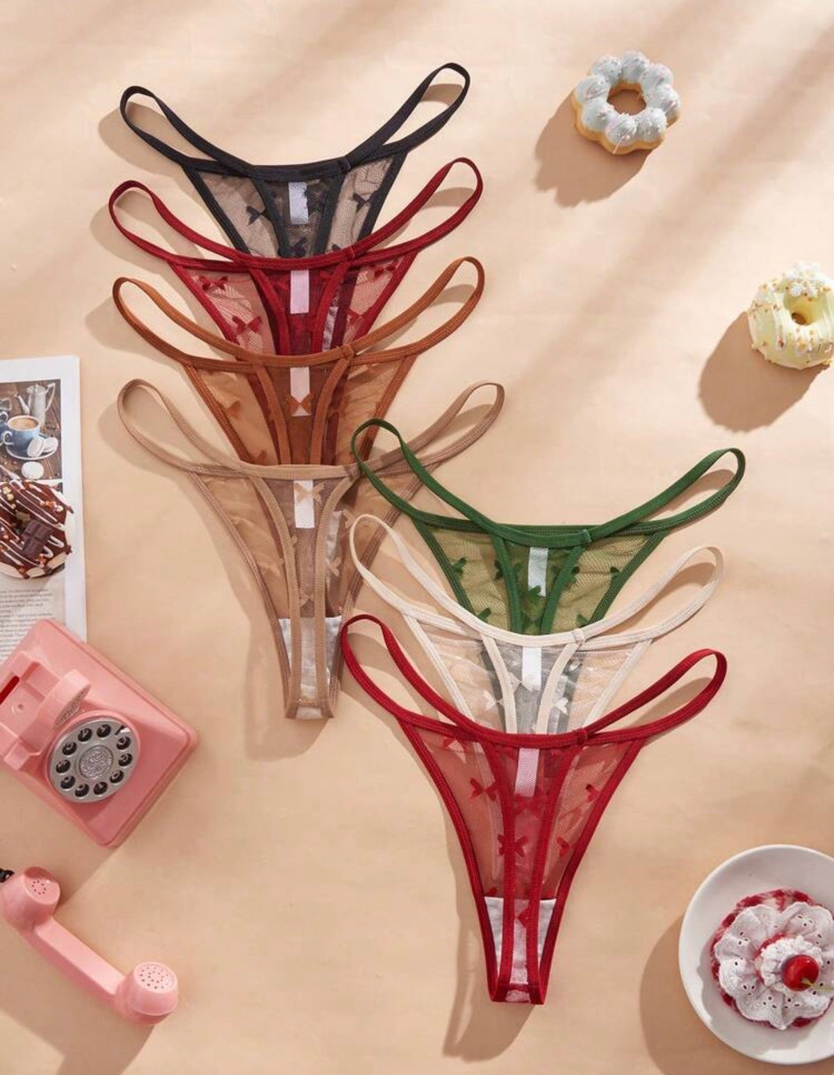 7 piezas/Paquete Bragas Tanga de Encaje Mariposa Refrescante, Sexy Lindo Kawaii Transparente