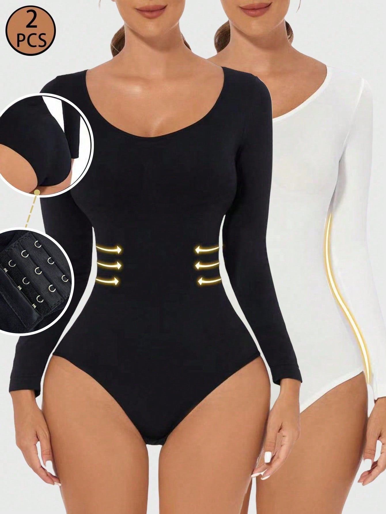 Conjunto de 2 piezas para mujer: Body de manga larga con diseño de slimming, ajustado al Body.