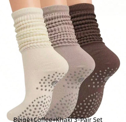 3 pares de calcetines de yoga con agarre de silicona para mujer, aptos para todas las estaciones, calcetines de ballet y pilates antideslizantes para ejercicio.