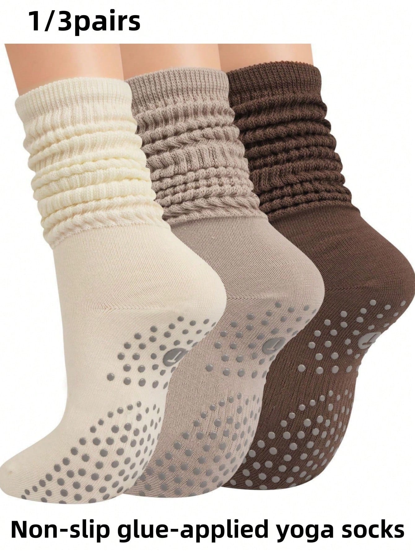 3 pares de calcetines de yoga con agarre de silicona para mujer, aptos para todas las estaciones, calcetines de ballet y pilates antideslizantes para ejercicio.
