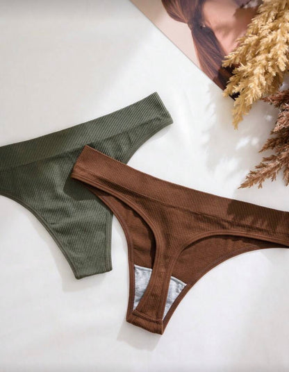 6 piezas/paquete Bragas tipo tanga sin costuras y acanaladas para mujer, de uso casual regular