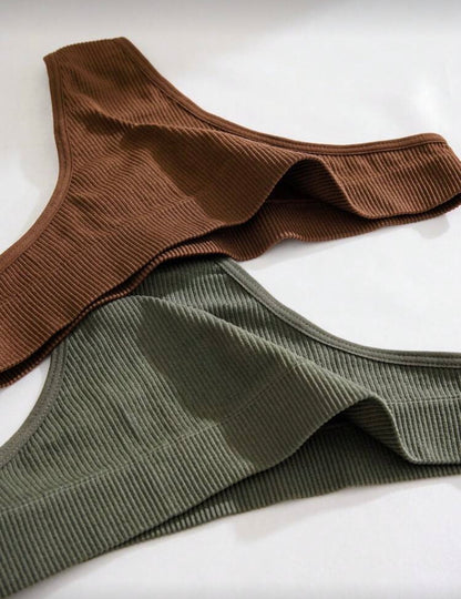 6 piezas/paquete Bragas tipo tanga sin costuras y acanaladas para mujer, de uso casual regular