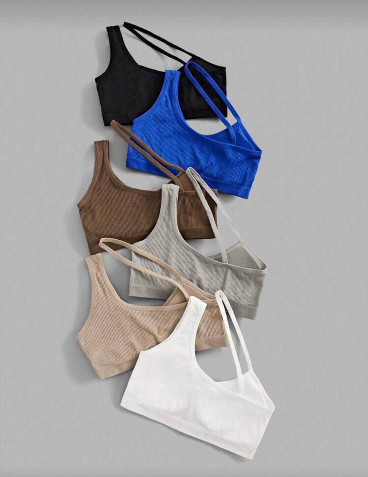 Sujetadores deportivos de verano de color liso, sin costuras y con cuello asimétrico (paquete de 6)