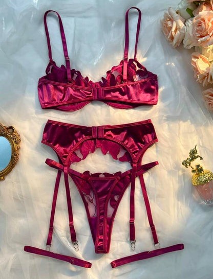 5 piezas/Conjunto de lencería sexy para mujeres, en rojo violeta