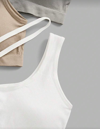 Sujetadores deportivos de verano de color liso, sin costuras y con cuello asimétrico (paquete de 6)