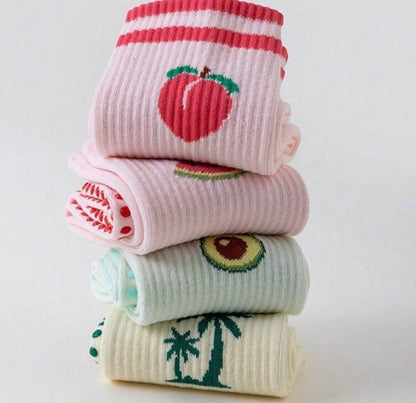 6 pares de calcetines de yoga y pilates para mujer con diseño lindo de frutas de dibujos animados, antideslizantes, para entrenamiento de fitness en interiores, barre y deportes de verano con agarre.