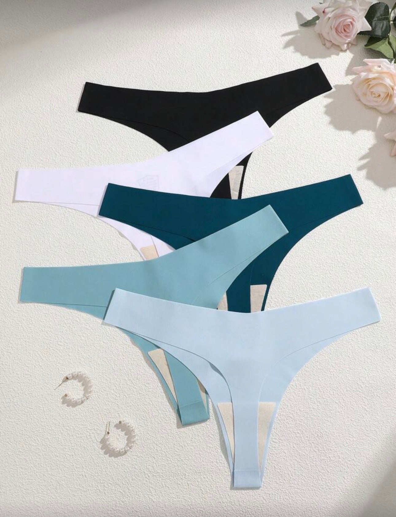 Set de 5 piezas de tangas de mujer sin costuras, cómodos, de talle bajo y sexy