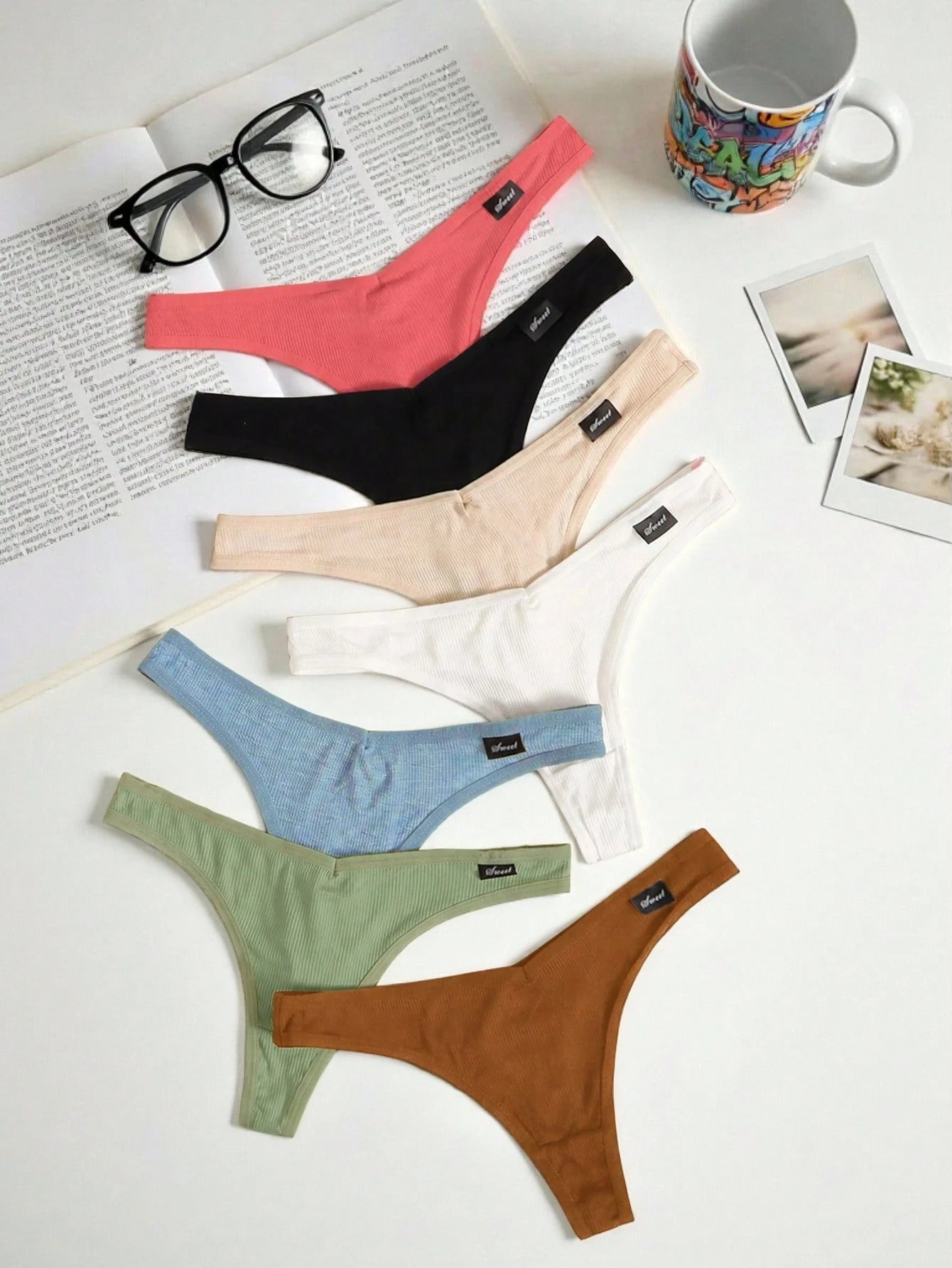 7pcs/Set Bragas tipo tanga sin costuras con estampado de letras para mujer
