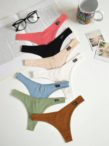 7pcs/Set Bragas tipo tanga sin costuras con estampado de letras para mujer