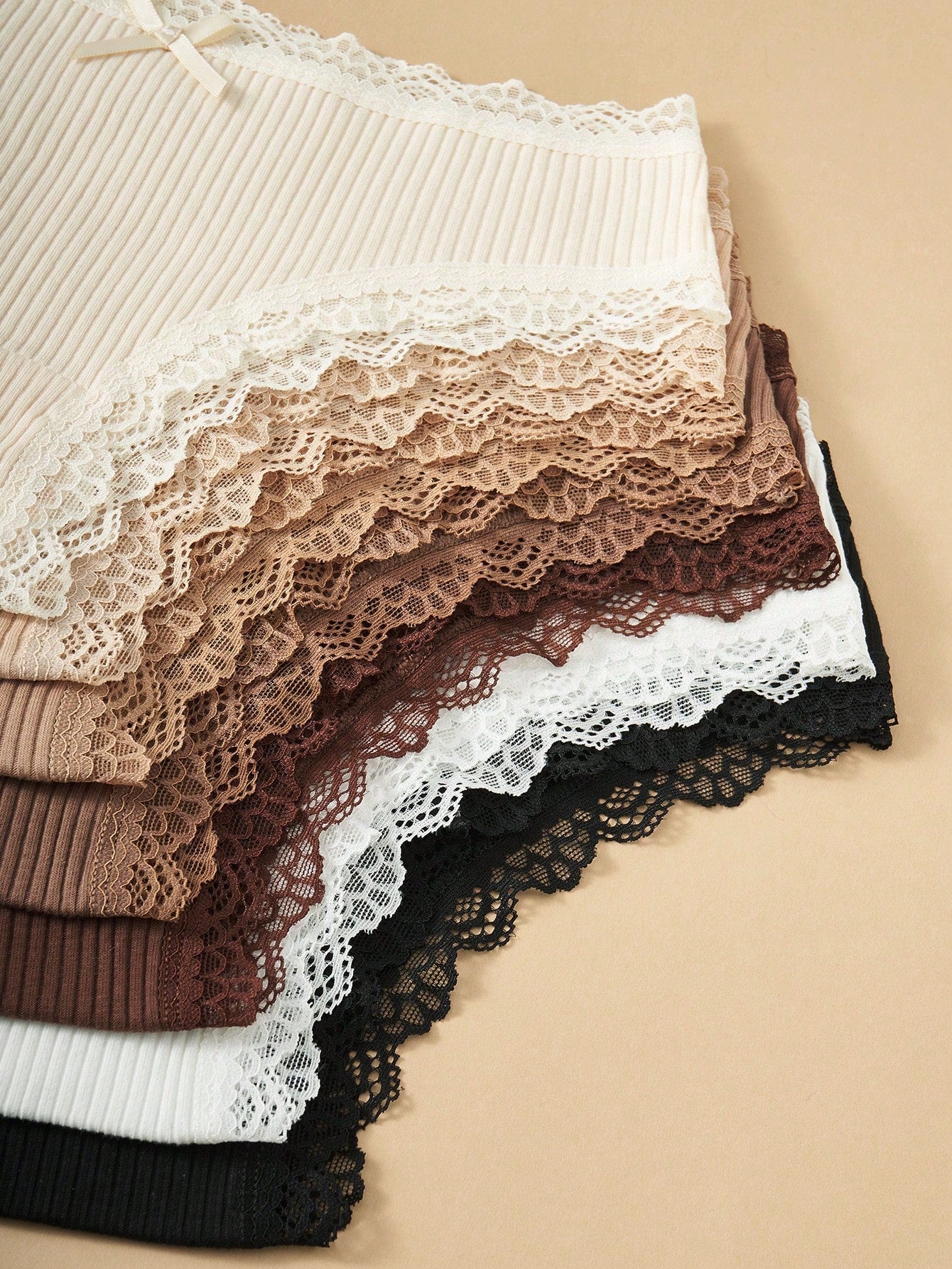 Paquete de 7 bragas de algodón 100% con encaje de contraste floral para mujer