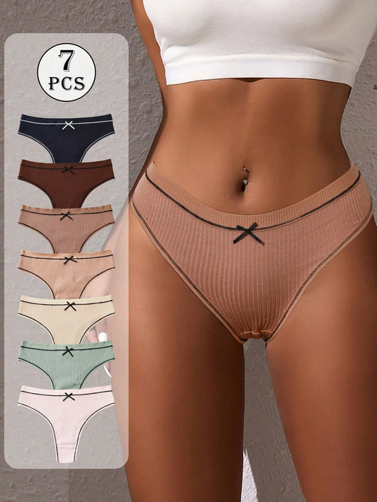 7 piezas de bragas tipo tanga sexy para mujer con decoración de lazo, ropa interior transpirable y suave