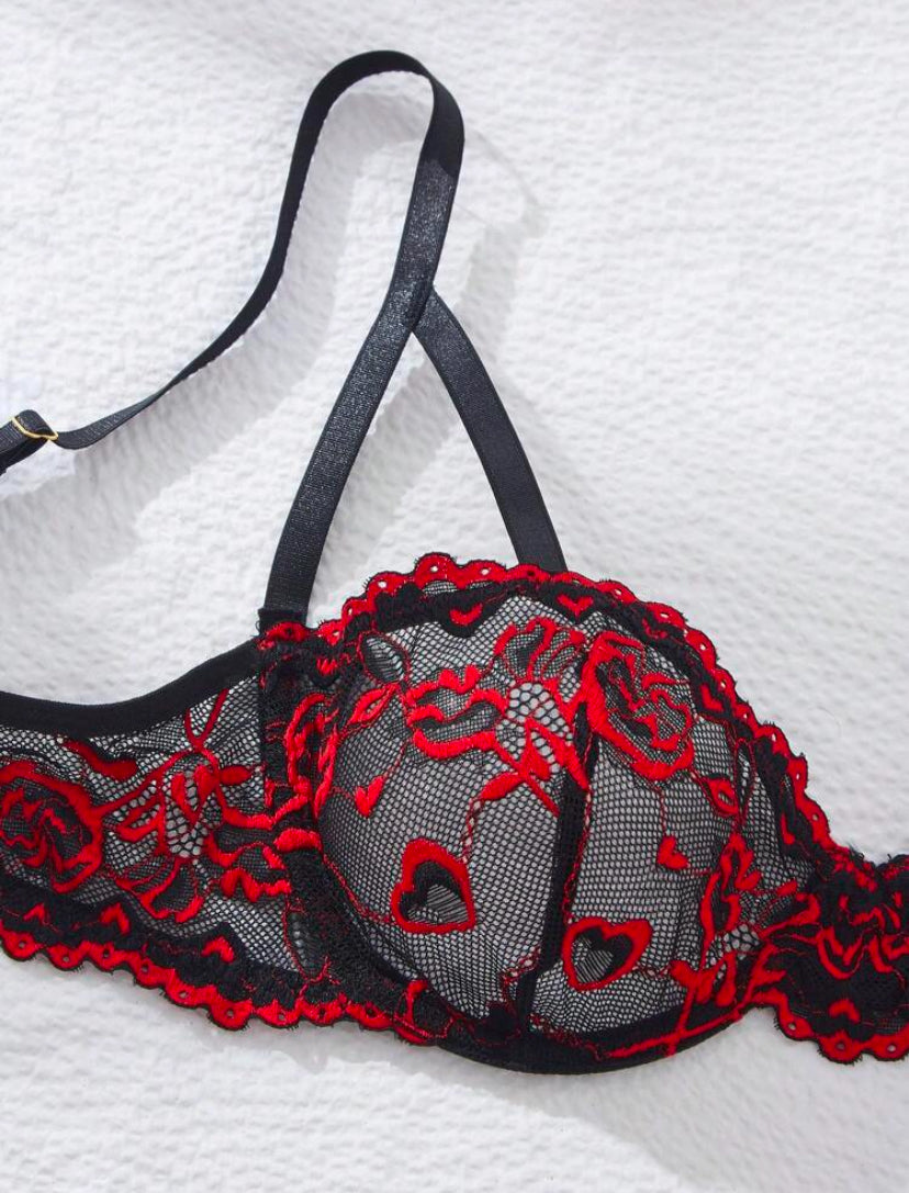 Set de lencería de 2 piezas con brasier de encaje transparente y tanga para mujer