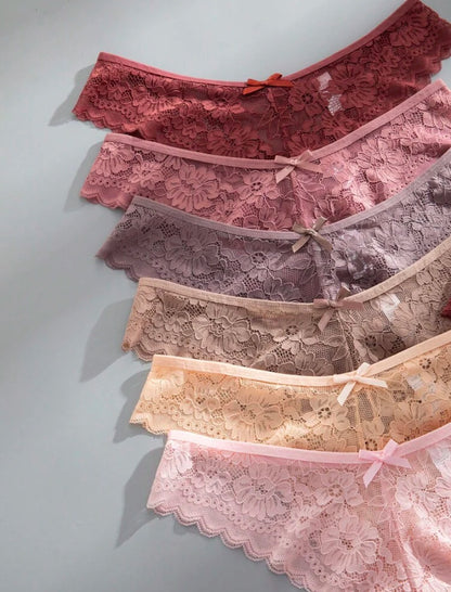 12 piezas/Paquete Bragas elegantes y cómodas con ribete de encaje para mujeres