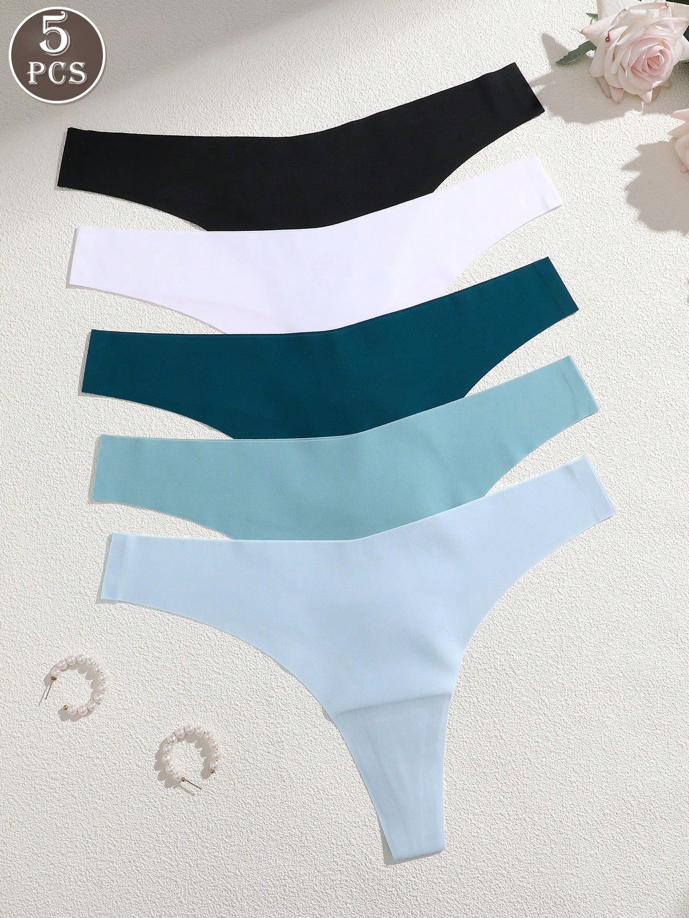 Set de 5 piezas de tangas de mujer sin costuras, cómodos, de talle bajo y sexy