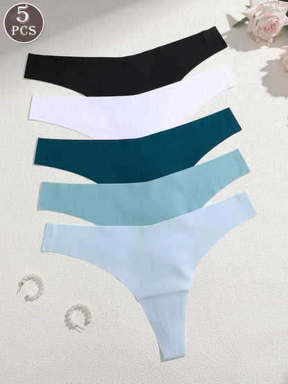 Set de 5 piezas de tangas de mujer sin costuras, cómodos, de talle bajo y sexy