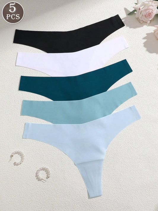 Set de 5 piezas de tangas de mujer sin costuras, cómodos, de talle bajo y sexy