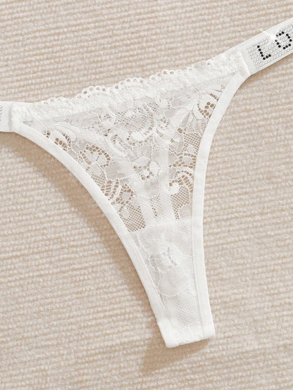 7 piezas Bragas de mujer de tiro bajo, sexy, de encaje floral, caladas, con diamante de imitación, semi-transparentes y cómodas