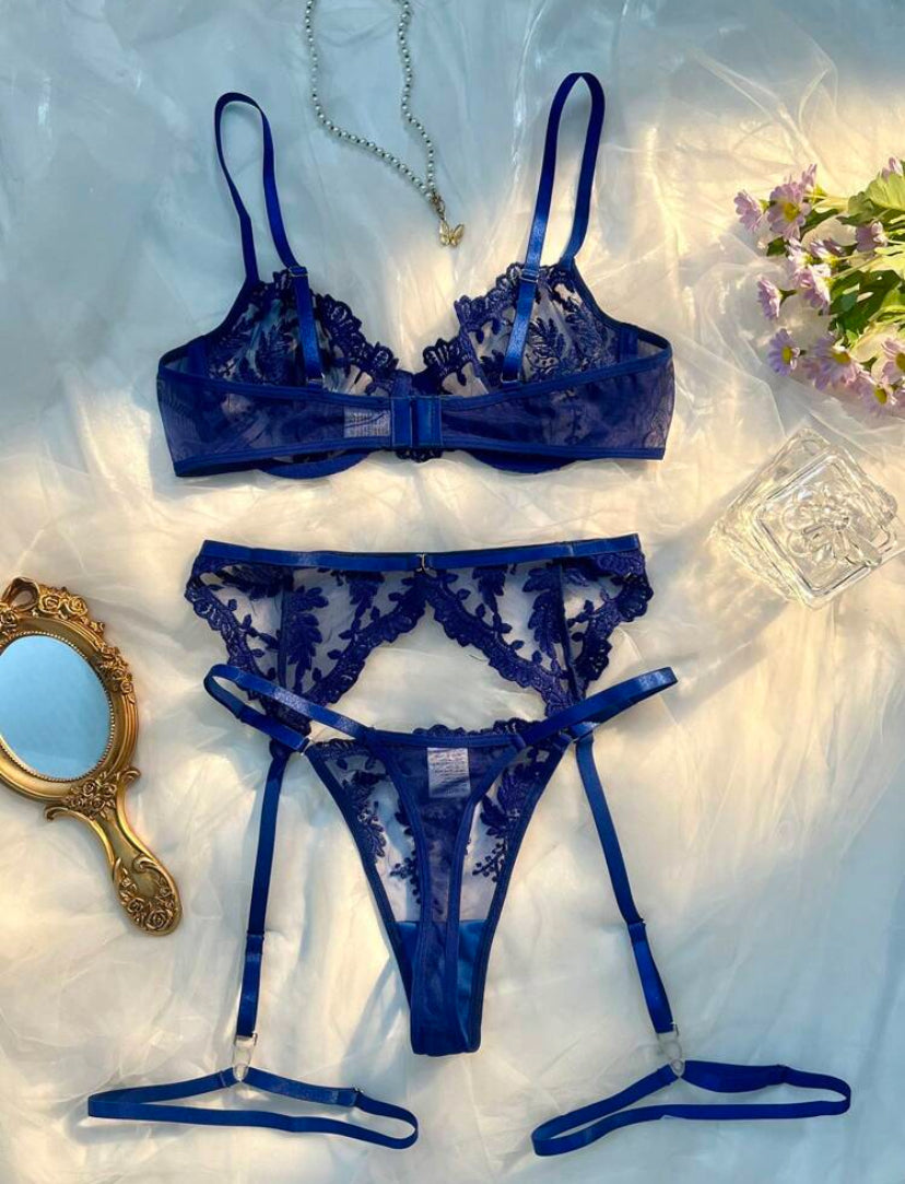 5 piezas/Conjunto de lencería sexy para mujeres, en azul