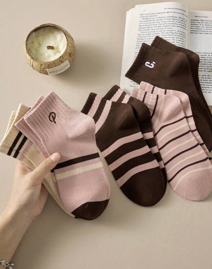 5 pares de calcetines de mujer con rayas y letras, calcetines transpirables de tobillo/tripulación, calcetines invisibles, calcetines blancos, calcetines rosas, calcetines deportivos, calcetines estudiantiles, suaves y cómodos.