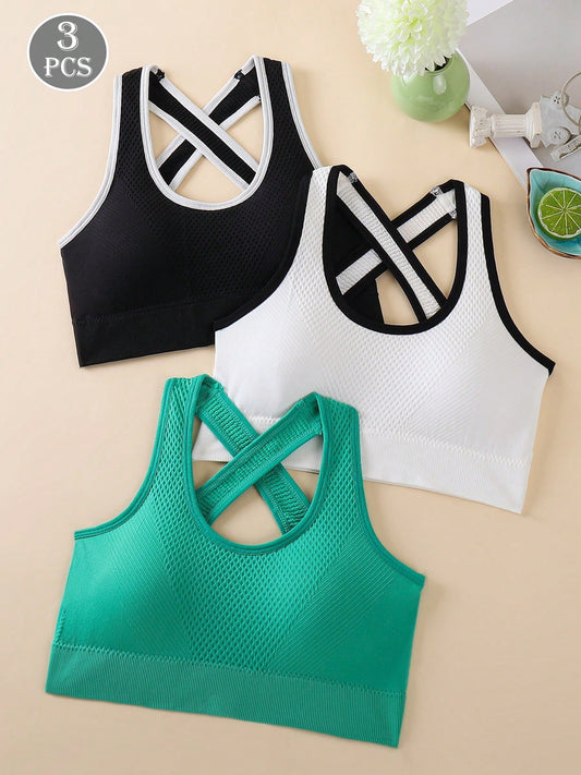 Set de 3 sujetadores deportivos para mujer con tirantes cruzados, adecuados para yoga, fitness y correr, pueden usarse como ropa exterior