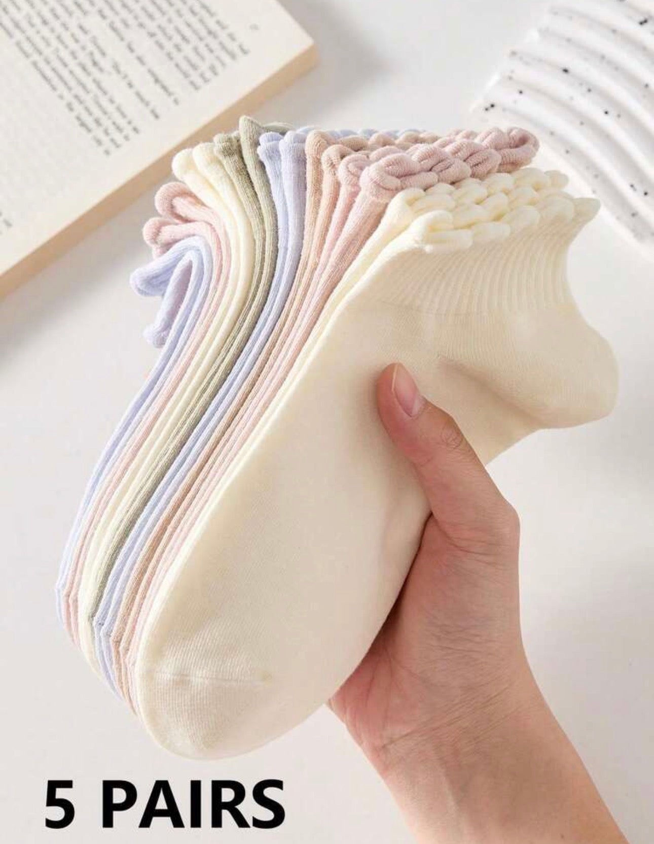 5 pares de calcetines cortos de mujer con diseño acanalado y encaje, antideslizantes, cómodos y transpirables, adecuados para todas las estaciones, para deportes y ocio