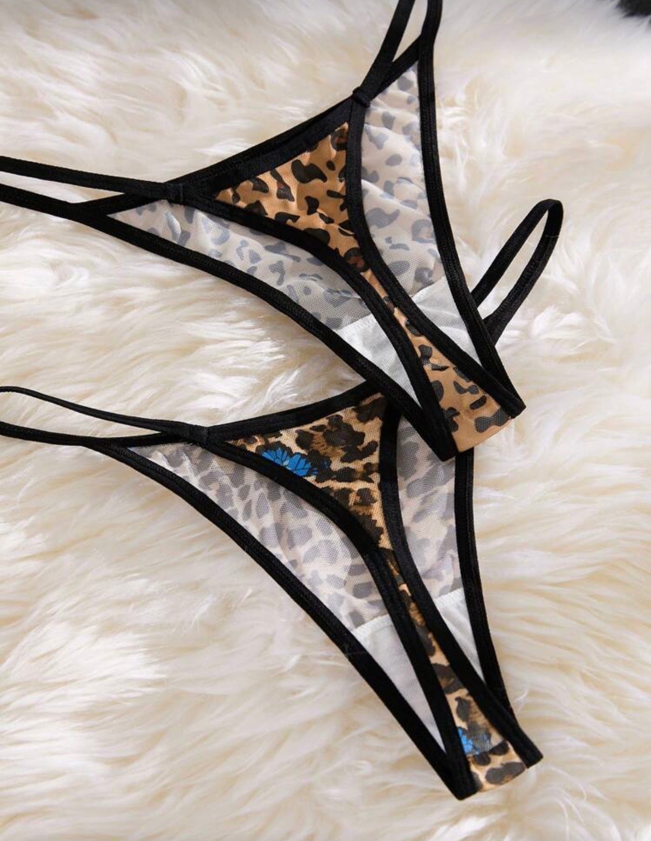 Set de 5 piezas de tangas con estampado de leopardo de cintura baja y diseño sexy