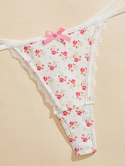 7 piezas/Set Bragas tipo tanga con patchwork de encaje para mujer