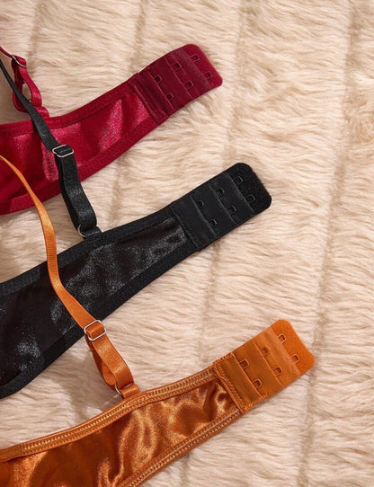 Conjunto x 3 de dos piezas de sujetador para mujer con diseño bordado de flor de lirio en forma de corazón suave panty graduable.
