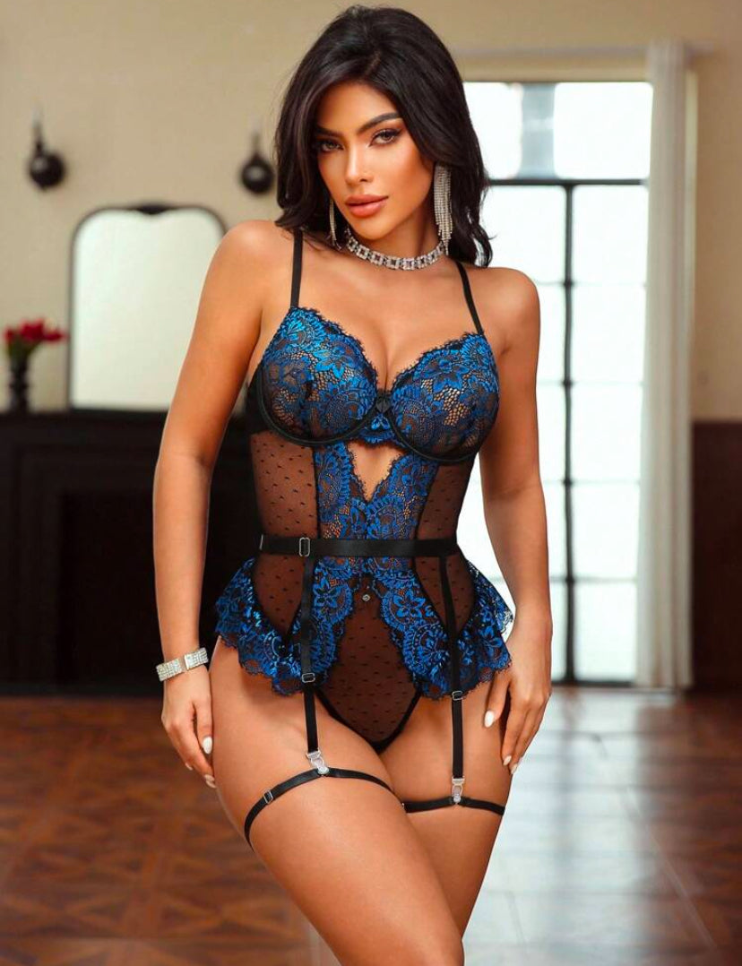 Set de 4 bodys de mujer con sujetador con aros y encaje en parches