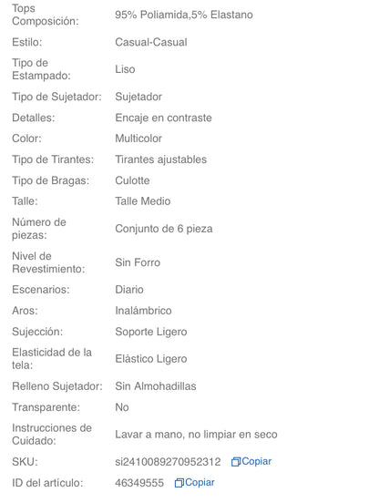 Set de 6 piezas de camiseta y pantaleta para mujer, ropa interior casual y sin costuras