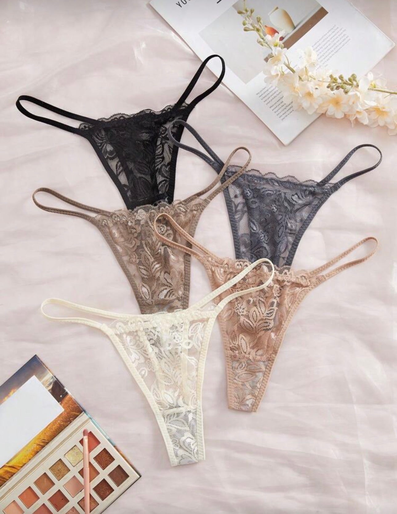 Set de 5 piezas de bragas de encaje sexy para mujer, pantis cómodos