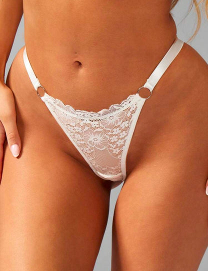 Conjunto de lencería de encaje floral con sujetador balconette con aros, tanga, de la colección nupcial ajustable