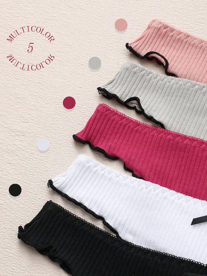 Paquete de 5 bragas tipo tanga de mujer con lazo y rayas de cintura baja, ropa interior elástica suave y cómoda, uso diario de moda