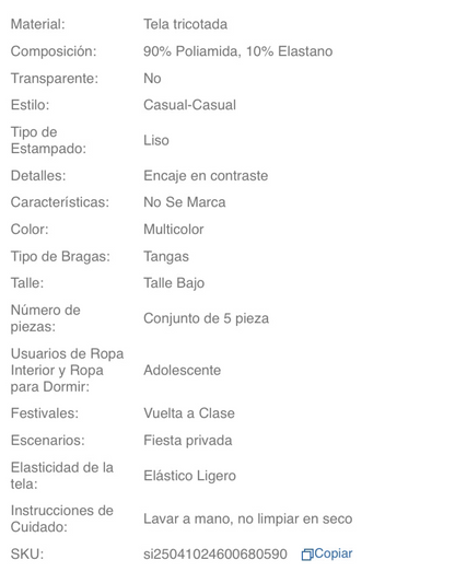 Set de 5 tangas casuales de mujer de cintura baja con parches de encaje de colores múltiples