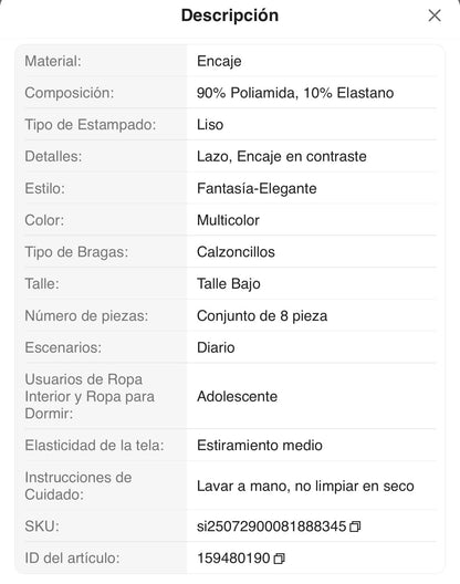 Set de 8 tangas de encaje románticos y sexys para mujer, multicolor