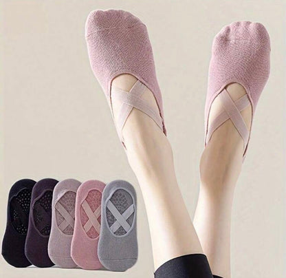 5 pares de calcetines de yoga para mujer, calcetines deportivos de baile con silicona antideslizante, calcetines de fitness para pilates.