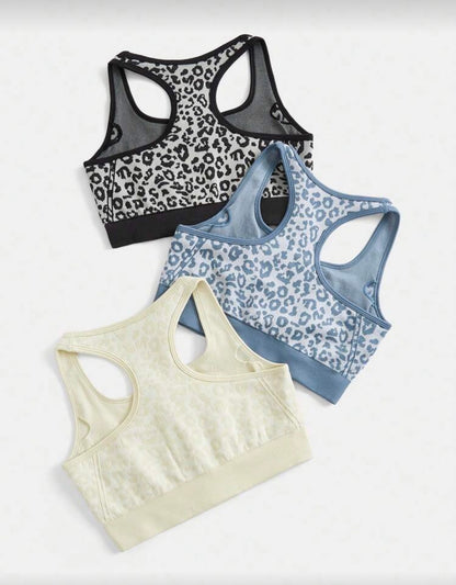 Conjunto de 3 sostenes deportivos con estampado de leopardo