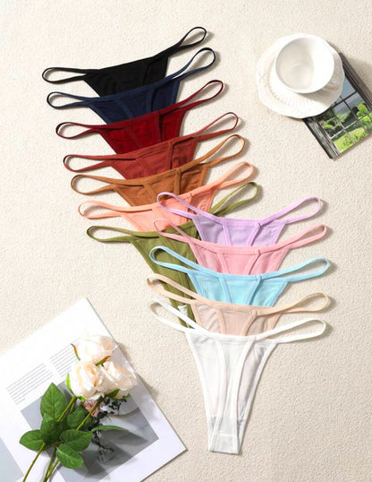 Set de 12 bragas tipo tanga acanaladas de colores variados para mujer
