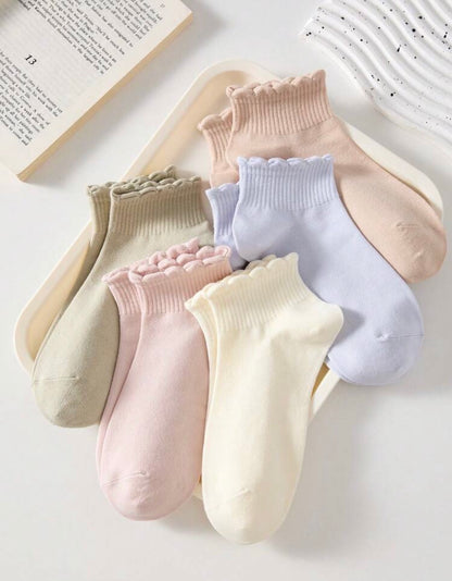 5 pares de calcetines cortos de mujer con diseño acanalado y encaje, antideslizantes, cómodos y transpirables, adecuados para todas las estaciones, para deportes y ocio
