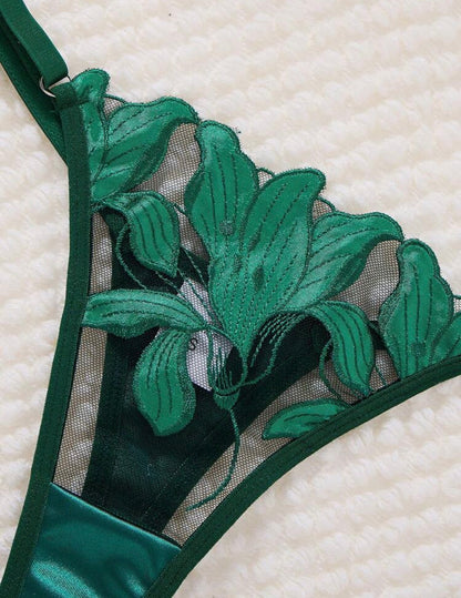 Conjunto x 3 de dos piezas de sujetador para mujer con diseño bordado de flor de lirio en forma de corazón suave panty graduable.