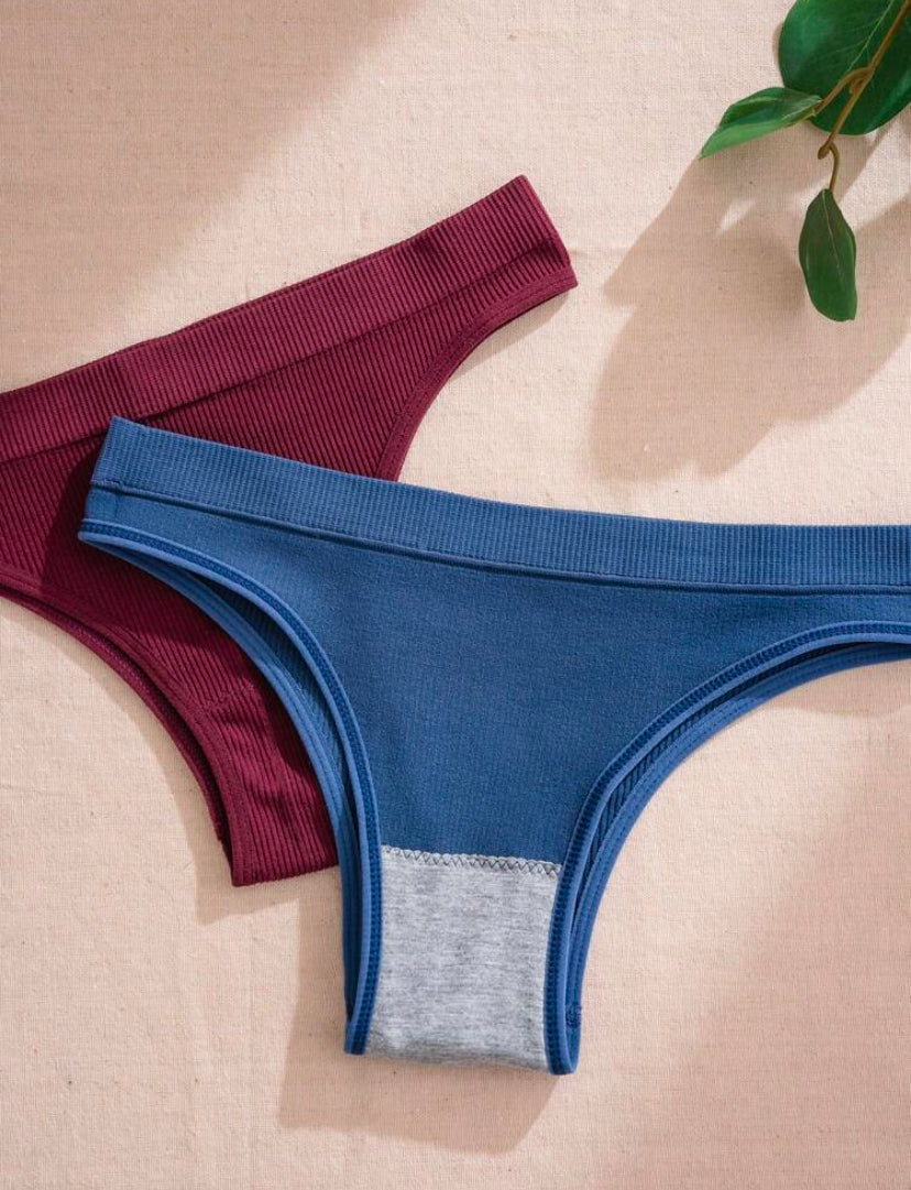 Set de 5 piezas/Paquete de bragas sin costuras de talle súper bajo y cintura moldeada de punto, multicolor