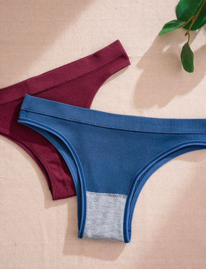 Set de 5 piezas/Paquete de bragas sin costuras de talle súper bajo y cintura moldeada de punto, multicolor