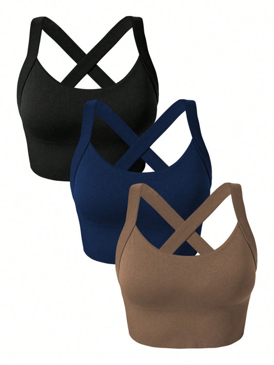 Tops superior deportiva de tirantes con manga raglán y estampado de letras para entrenamiento x3