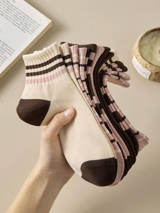5 pares de calcetines de mujer con rayas y letras, calcetines transpirables de tobillo/tripulación, calcetines invisibles, calcetines blancos, calcetines rosas, calcetines deportivos, calcetines estudiantiles, suaves y cómodos.