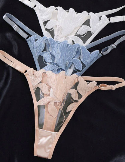 Conjunto x 3 de dos piezas de sujetador para mujer con diseño bordado de flor de lirio en forma de corazón suave panty graduable.